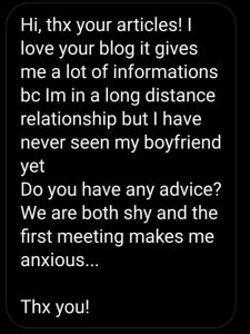 Image of the first LDR Story. A screenshot of a question a long distance couple asked me