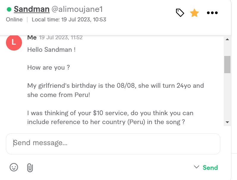 first post on Fiverr about her virtual gift for long-distance relationships